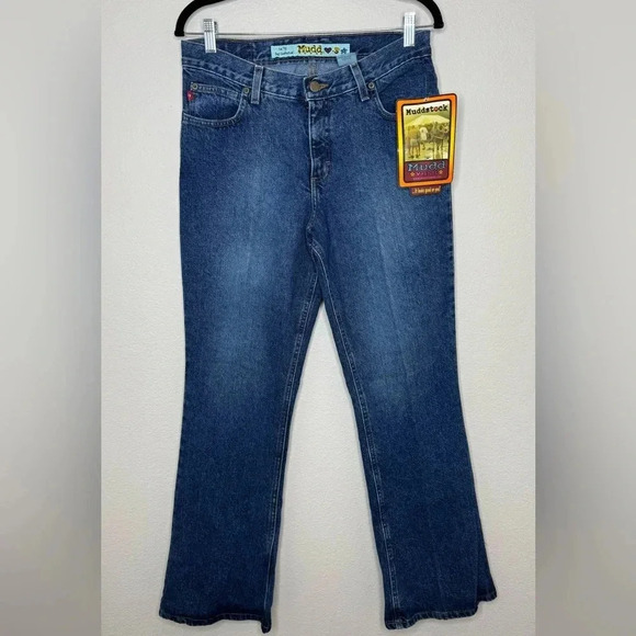 Vintage Y2K Mudd Jeans Mid Rise Flare Blue Jeans Embroidered Pockets NWT Size 11 - Picture 1 of 12